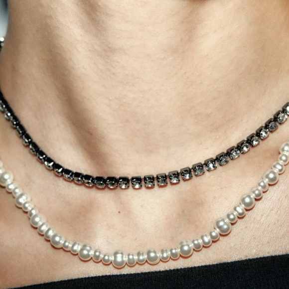Zara pearl and rhinestone necklaces set of 2 - Picture 3 of 6